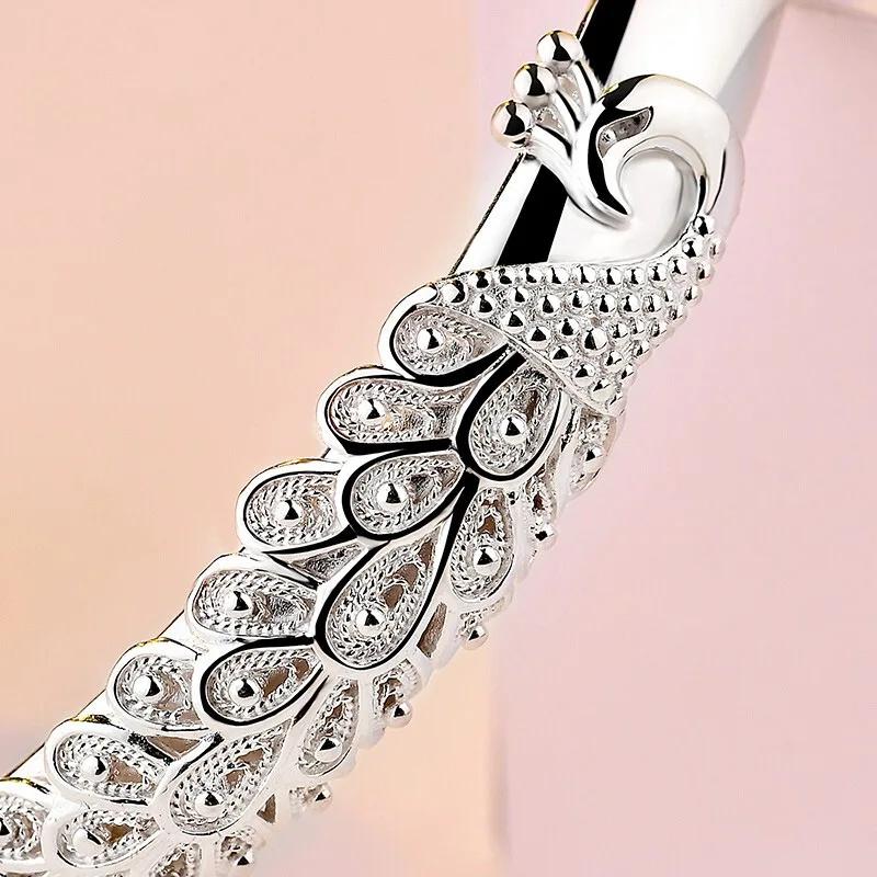 925 Silver Peacock Opening Screen Bracelet For Women Luxury Designer Texture Open Bracelets Party Original Jewelry Gift