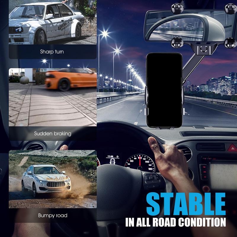 Multifunctional Rearview Car Phone Holder Anti Shake Stable Phone Mount 360-Degree Rotatable Auto Smartphone Holder Mount
