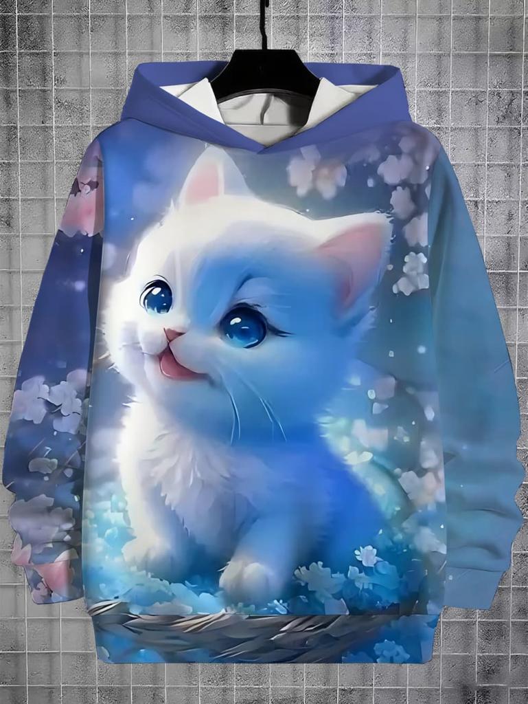 Girls Clothes Hoodies for Kids Cute Cartoon Cat Printed Hoodie Spring Autumn Casual Tops Fashion Sweatshirt Children's Clothing