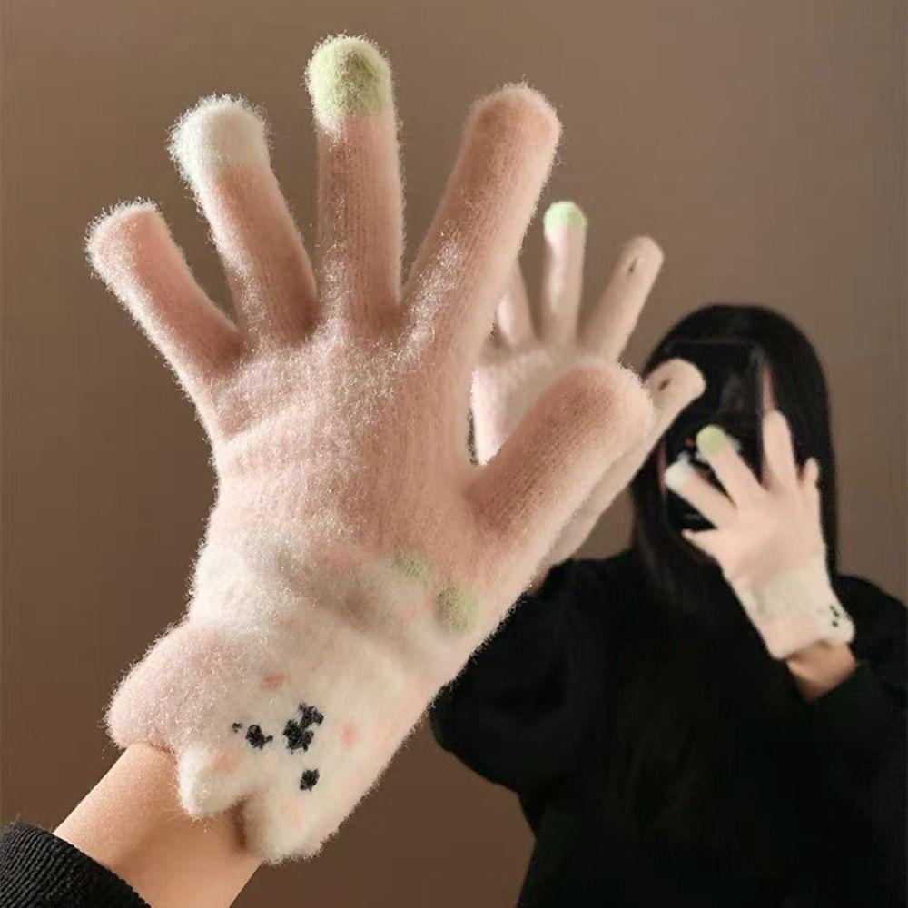 Touch-screen Warm Knitted Gloves Cartoon Girls Winter Gloves Riding Protective Mittens Cycling