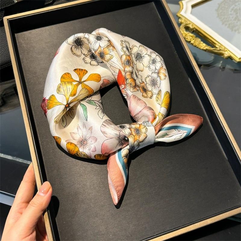 100% Pure Silk Scarf Women Neck Hair Band Foulard Square Small Headband  Fashion Print Neckerchief Scarves Bandana 53*53cm