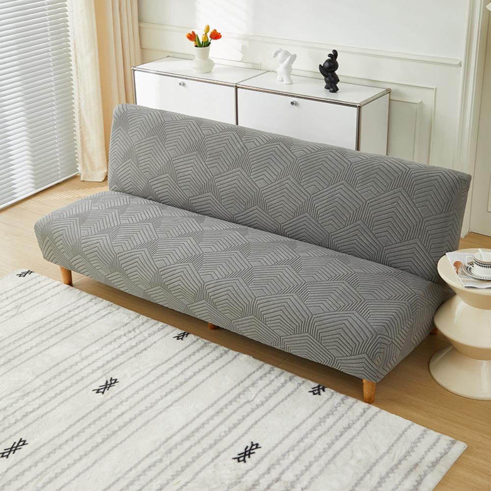 

Stretch Solid Color Armless Sofa Bed Cover Foldable 3D Jacquard Fleece Lazy Sofa Bedding Small:for 120-155cm
