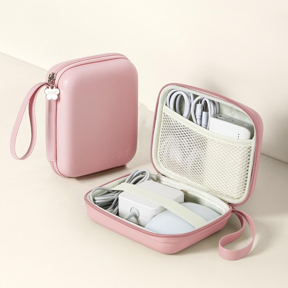 Portable EVA Leather Headphone Bag Shockproof Data Cable Organizer Bag  Electronic Products