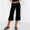 Women Slim Fit Flared Capri Pants Seven Quarter Length Casual Streetwear Sport Trousers with Waist Eyelet Detail