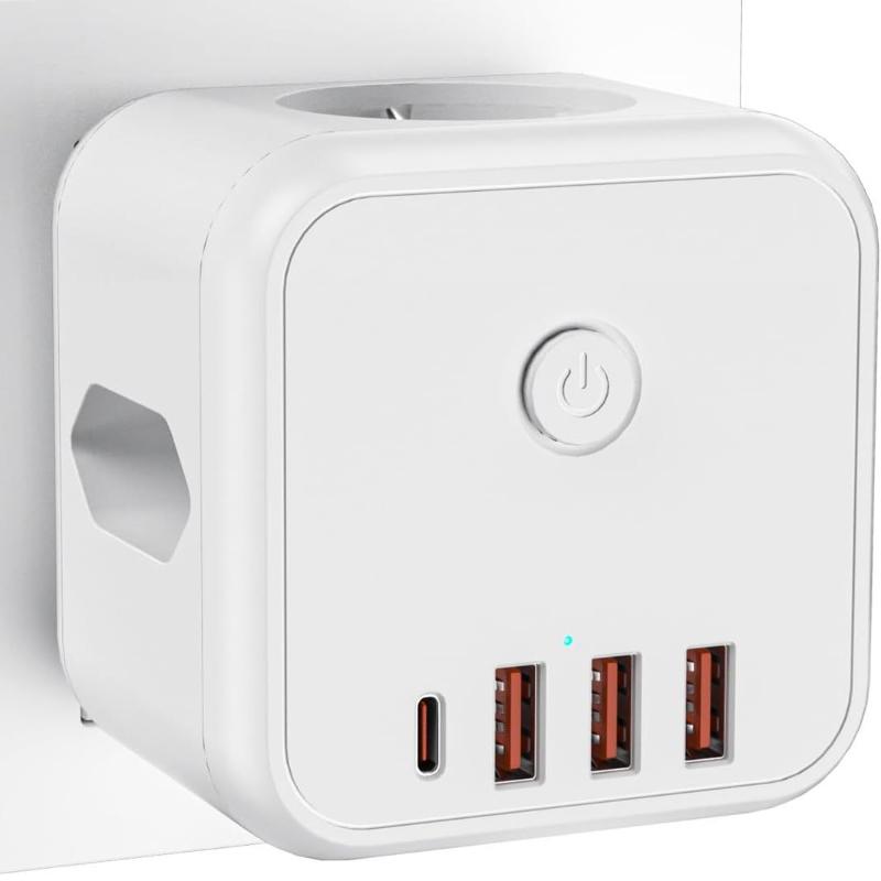 

European Cube Power Strip with 4 USB Ports, 4000W 16A Multi Socket Outlet for Home/Travel, White EU білий