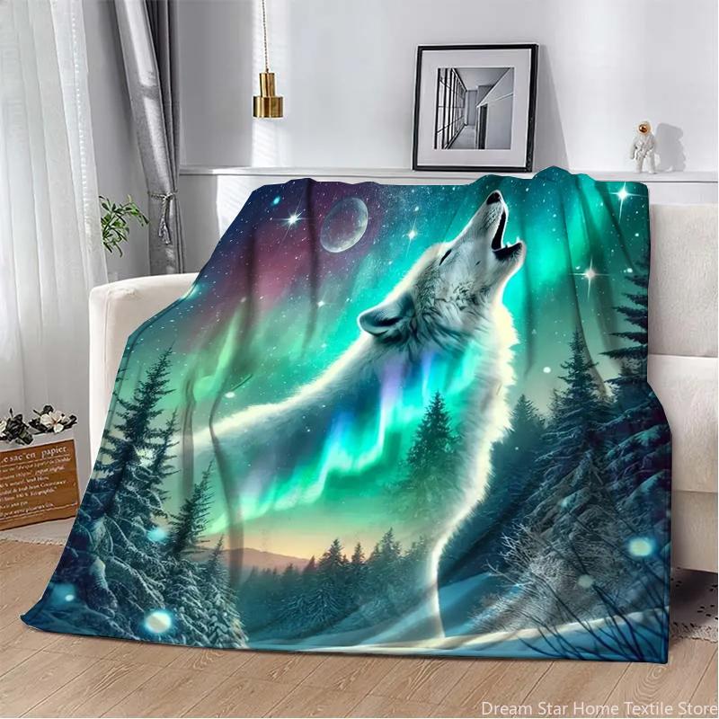 3D Animal Wolf Cute Cartoon Flannel Blanket Fluffy Children and Adults Sofa Plush Bedspread Throw Lunch Blanket for Sofa Bed
