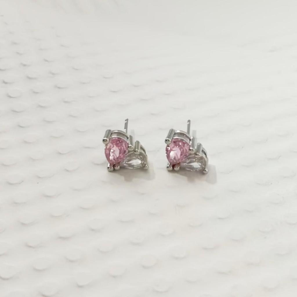 Sweet Pink Zircon Heart Stud Earrings for Women - High-End Jewelry