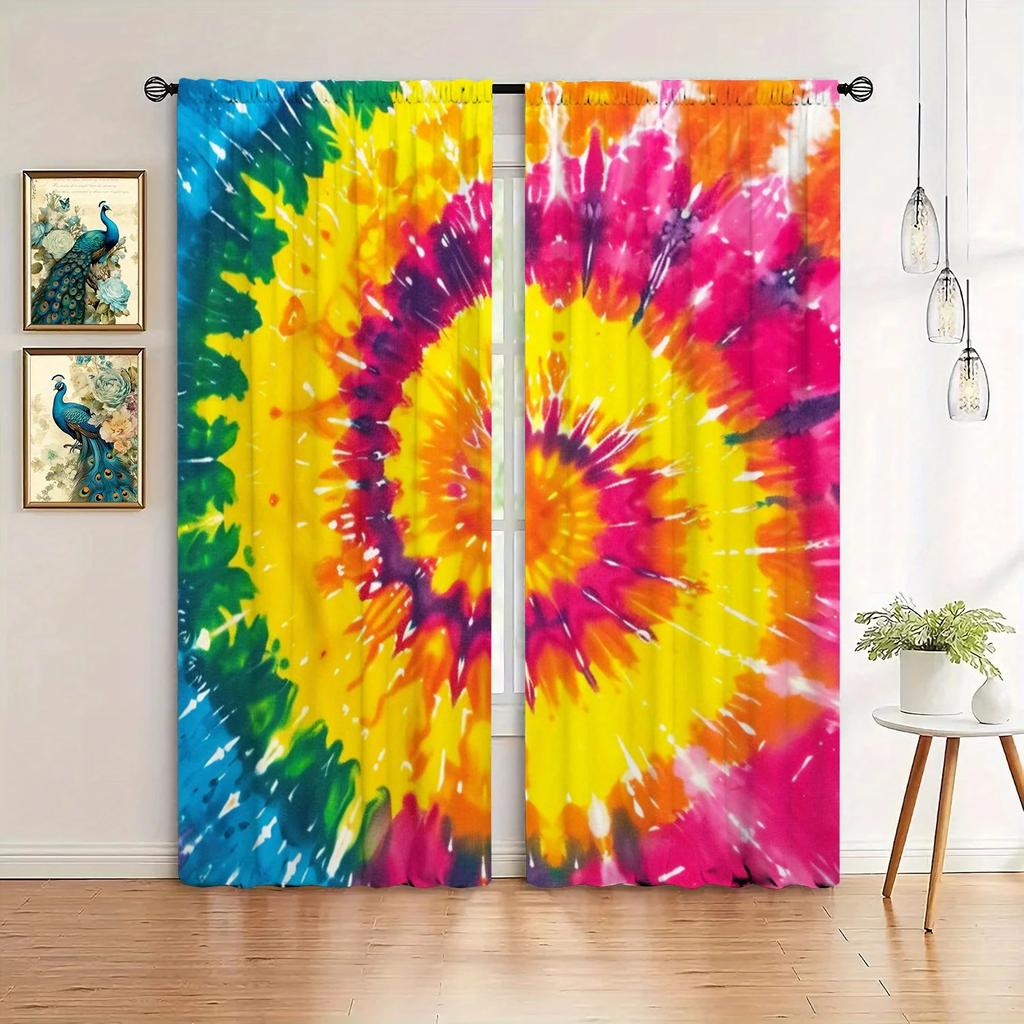 2pcs Vortex Color Printed Curtain for Home Decor - Rod Pocket Window Treatment for Bedroom,Office,Kitchen,Living Room,and Study
