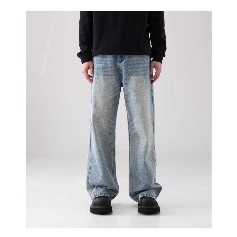 

Men s American Cleanfit Wide-Leg Jeans: Rebellious, Handsome, High-End, Trendy, Straight-Leg, Loose, Perfect for Spring and Autumn. M світло-синій колір