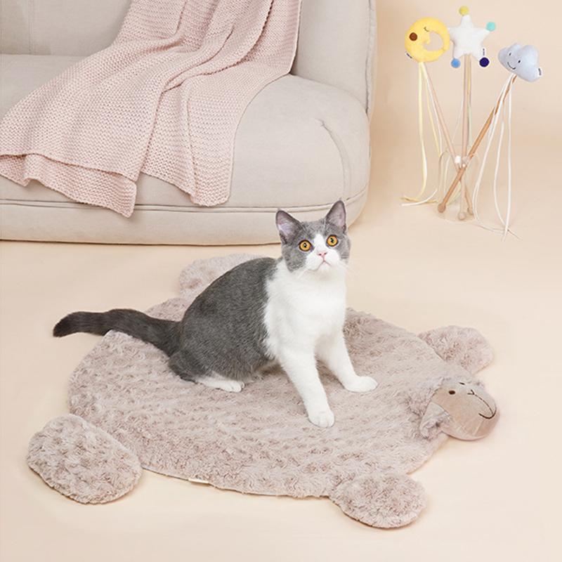Haustier Schlafkissen Weich Elastisch Hautfreundlich Rutschfest Schaf Form Katzenbett Kissen für Welpenhund Milchtee Farbe