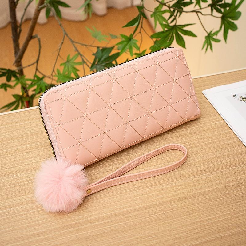 New fashionable medium and long embroidered rhombus women's wallet multi-card clutch bag