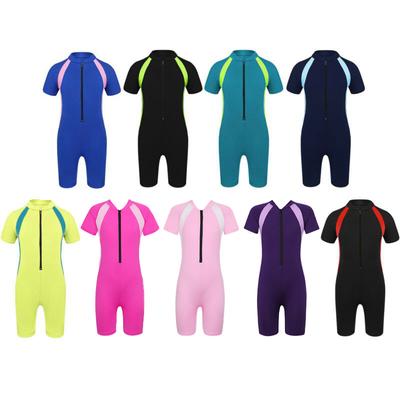 Kids Swimwear for Girls Shorty Wetsuit Front Zippered Swim Jumpsuit for Surfing Swimming