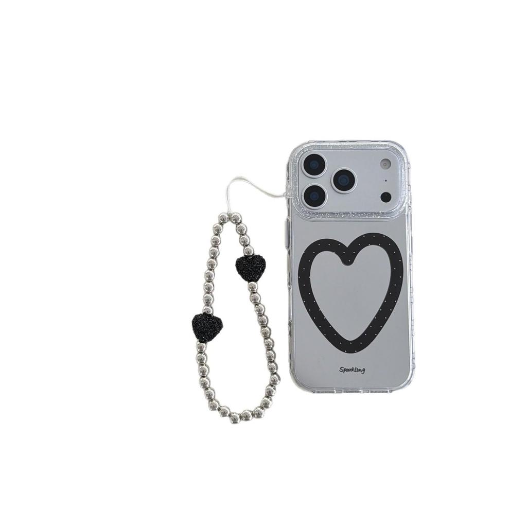 Korean-Style Black Heart Mirror Phone Case for iPhone 15/16/17/17 Pro Max (Female)