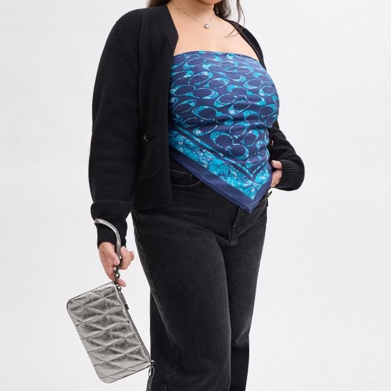 Coach Pouch 22 Top Zip Closure Detachable Wrist Strap Leather Clutch Women Clutch White Coal CW584-V5XAU