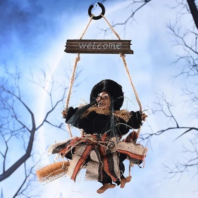 Witch Dolls Hanging Decor Ghost Witch Horror Scary Hanging Ghost Flying Witch Pendant Halloween DIY Party Ornaments Halloween