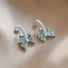 Elegant Blue Zircon Bow Pearl Stud Earrings – High-End, Versatile Fashion for Women