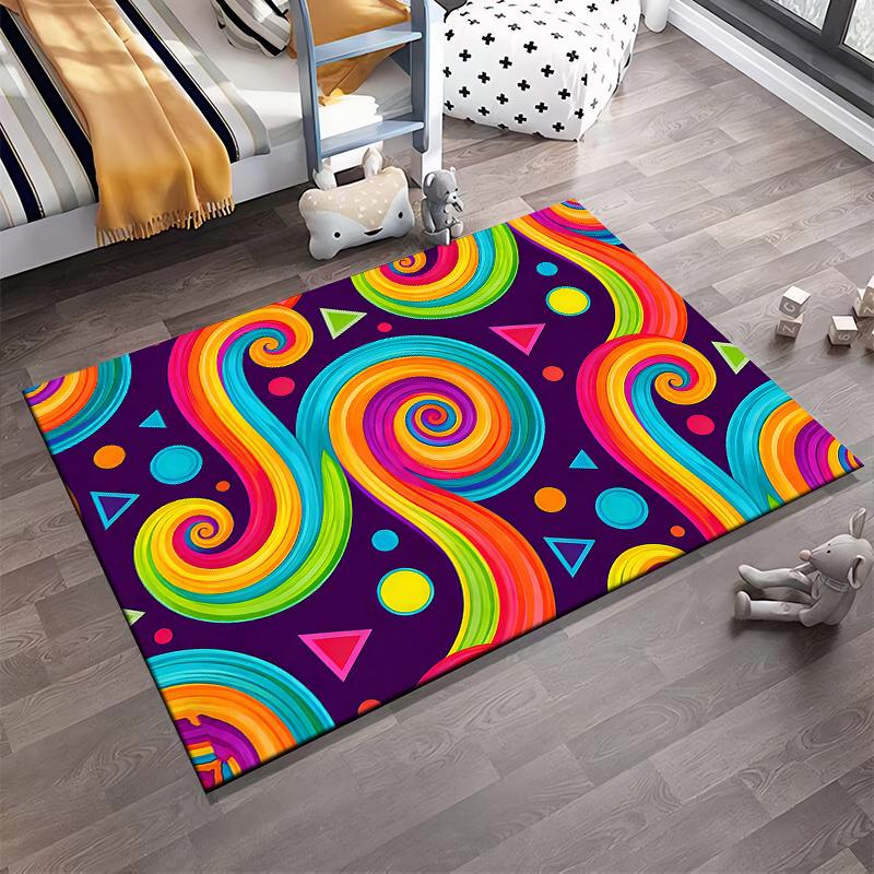 Colorful Abstract Swirl Pattern Carpet with Geometric Shapes Design Suitable for Use As an Anti-slip for Living Room Bedroom Sofas