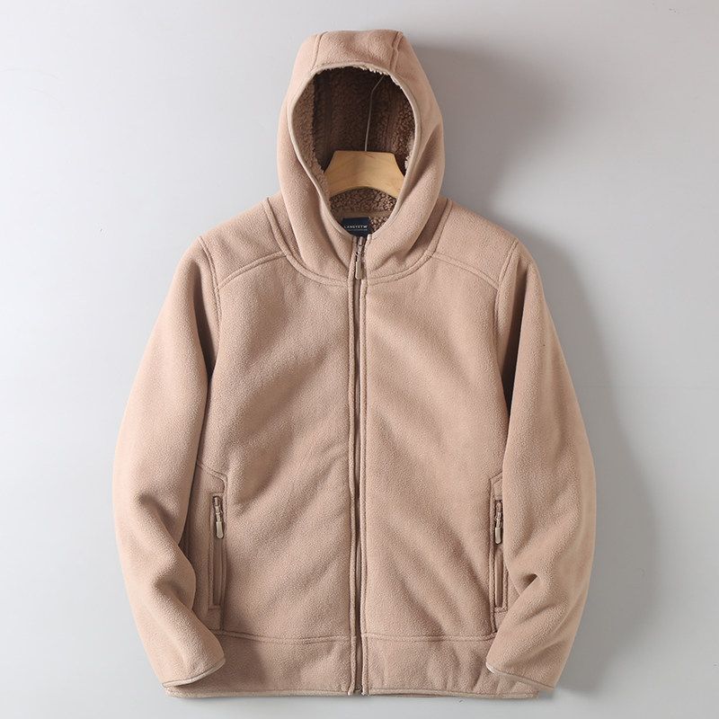 Export High Cost Performance Japanese Style Double-Sided Polar Fleece Thermal Fall and Winter Outdoor Thick Casual Hooded Jacket Outwear Men