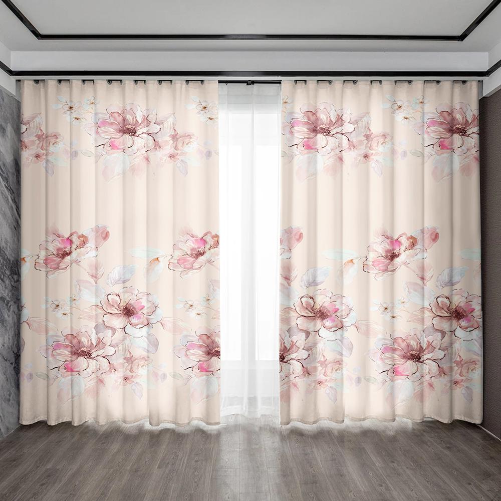 2PC Home Decoration Curtains, Orange Pink Floral Bag Curtains, Kitchen, Coffee Shop, Living Room, Balcony, Garden