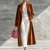 Cappotto Lungo da Donna in Velluto con Collo a Revers Lunghezza Sopra il Ginocchio Elegante Capospalla Invernale