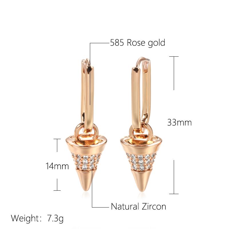Unique Geometric Cone Drop Earrings For Women Trend  Rose Gold Color Natural Zircon Earrings Luxury Party Daily Jewelry