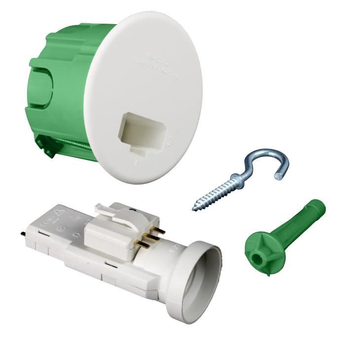 Zenitehc kit dcl : boite point de centre murs pleins ø 65mm avec fiche, douille e27 et crochet