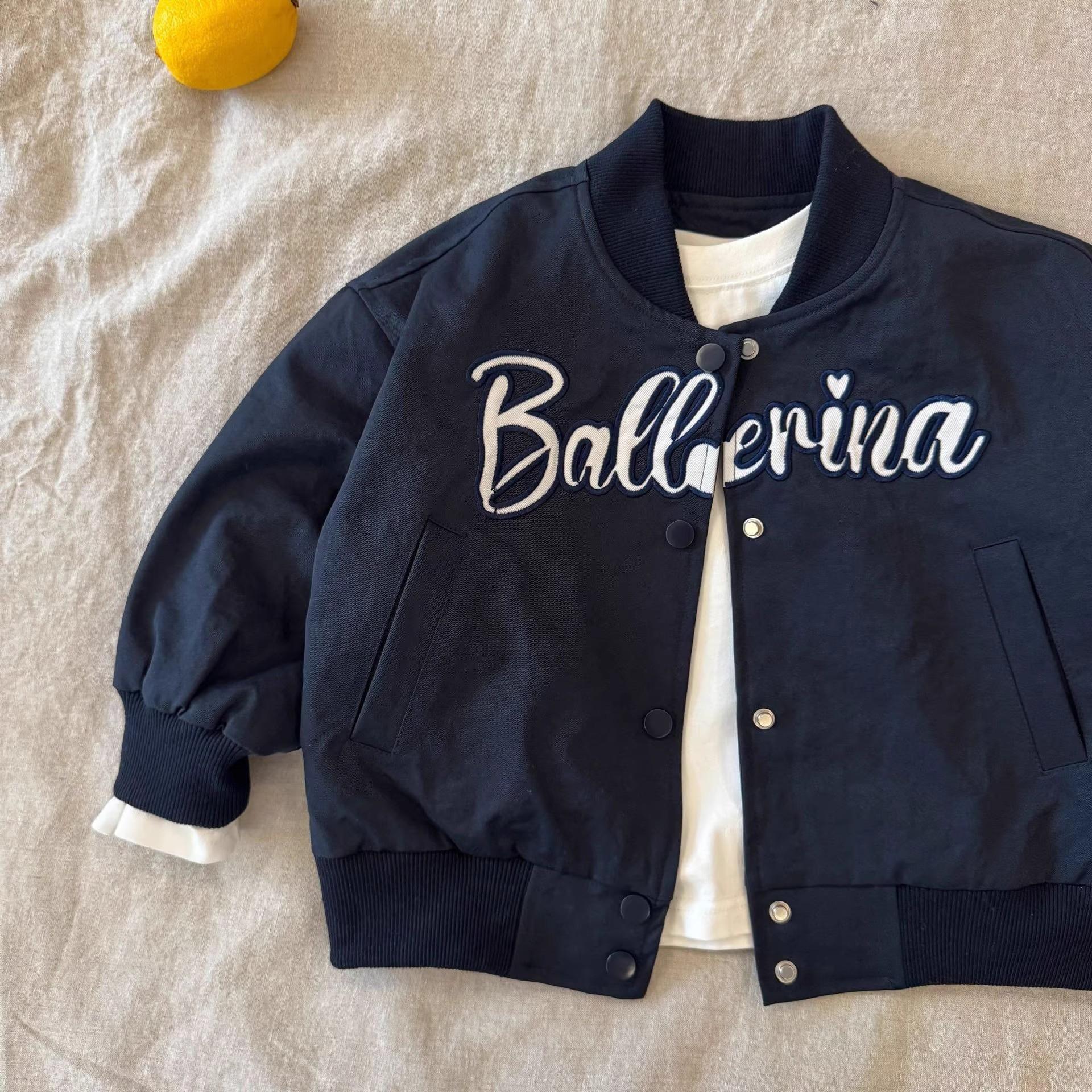 Boys Baseball Jacket with Letter Embroidery Stand Collar Spring Autumn Outerwear 80