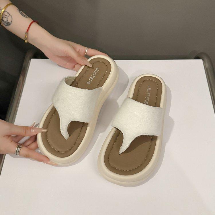 

2025 spring and autumn new fashion platform niche French flip-flops shoes women wear beach sandals 35 белый