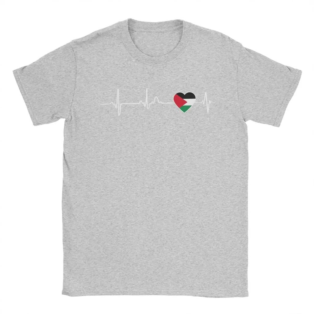 Heartbeat Palestine Palestine Flag T-Shirt Men'S Cotton Vintage T-Shirt Crew-Neck T Shirt Casual Fashion Short-Sleeved Clothing