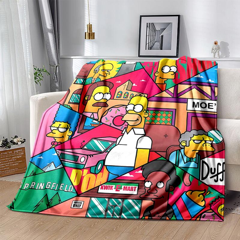1Pc Simpsons Springfield Scene Blanket Soft And Comfortable Casual Warm Camping Travel Christmas Halloween Gift M921726