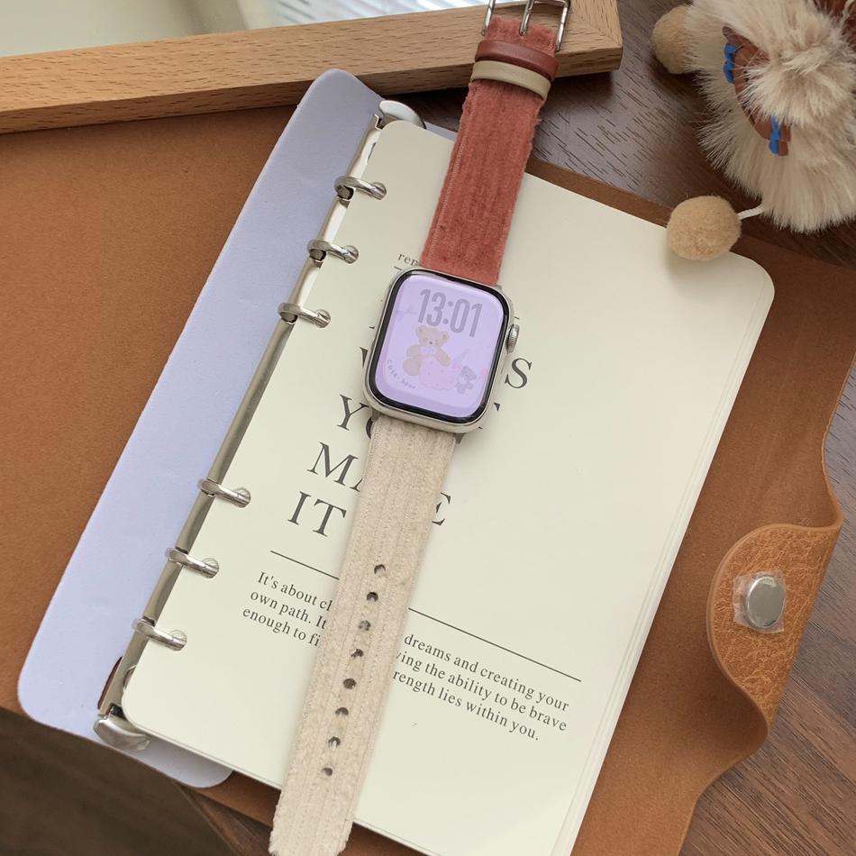 

Вельветовый кожаный браслет в тон для ремешка Apple Watch S11/10/9/8/7/6/5/Ultra iWatch ремешок 49/46/45/44/42/41/40/38 мм Повседневный 38 40 41(S11 10)42MM