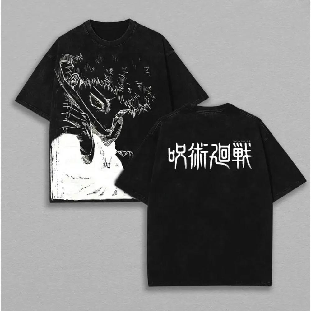

Itadori Yuji Print T-shirt Anime Jujutsu Kaisen Clothing Men Women Cotton Tshirts Retro Washed T Shirt Harajuku Short Sleeve Top XXL чёрный