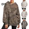 Fall Winter Women Hoodie Leaf Print Big Pocket Long Sleeves Thick Warm Loose Hooded Camouflage Daily Sport Top
