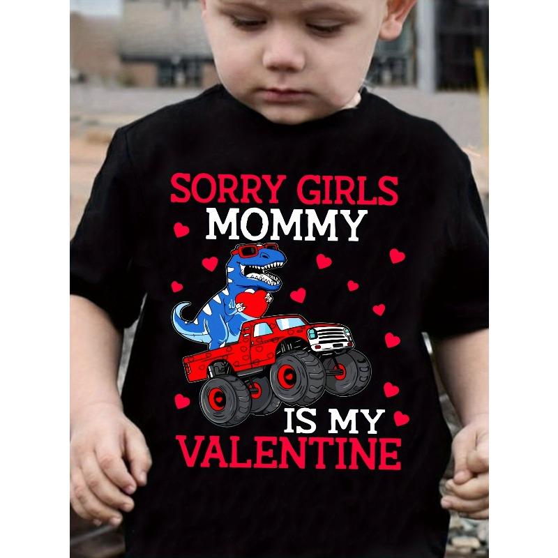 European sizes Children Valentine S Day boys  Cotton T-shirt SORRY GIRLS MOMMY IS MY VALENTINE Print And Cool Dinosaur Pattern Print For Comfortable 98cm чёрный