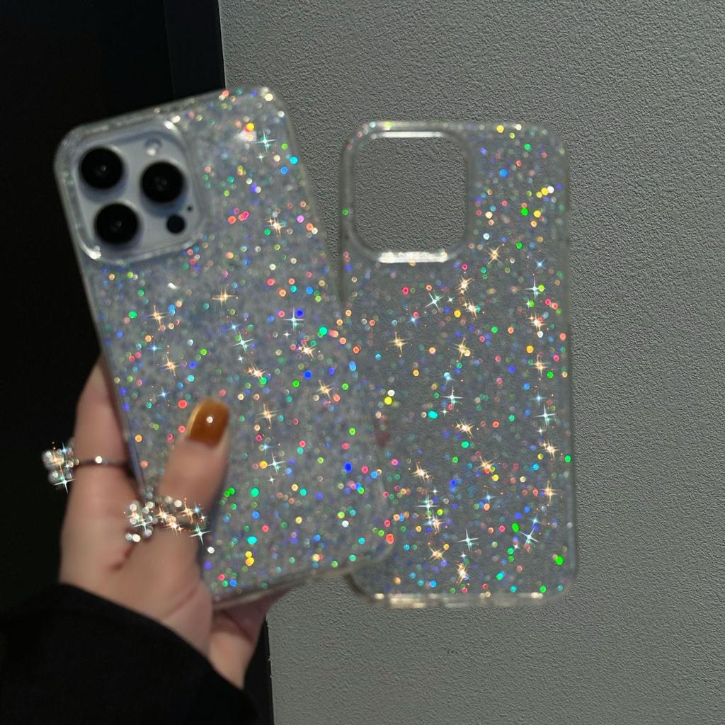Large Glitter Flakes Phone Case for iPhone 11/14/15/17 Pro Max - Cute & Simple Design