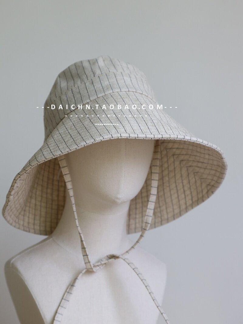 

Japanese Linen Wide Brim Bucket Hat Protection Lace-up Outdoor Sun Hat Summer Korea Woman Big Brim Casual Foldable Fisherman Hat 55-58cm