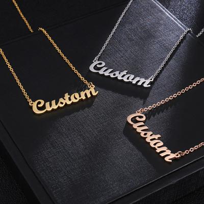 Stahlfarbene Edelstahl-Namenskette, galvanisierte Echtgold-Halskette mit englischen Buchstaben