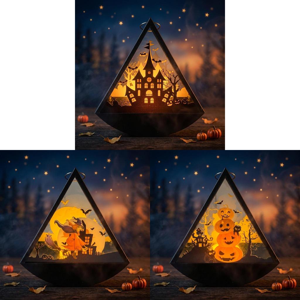 Halloween Swag Triangle Wind Lamp With Witch Ghost Pumpkin Print For Party Decorations And Gifts