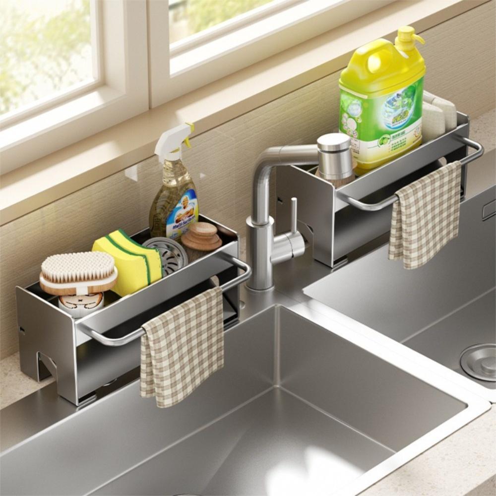 Space-Saving Sink Organizer with Drain Tray Kitchen Countertop Storage Holder  Kitchen Use