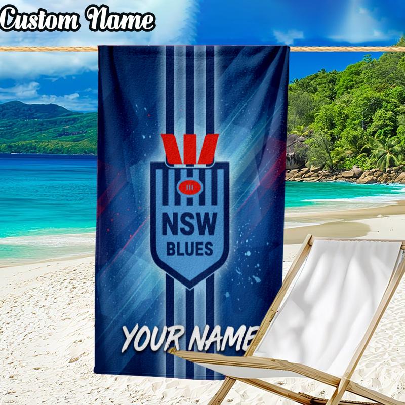 Custom Name NSW Blues Beach Towel - Soft, Ultra-Absorbent Microfiber, Lightweight, Perfect for Beach, Parties, Travel, Camping