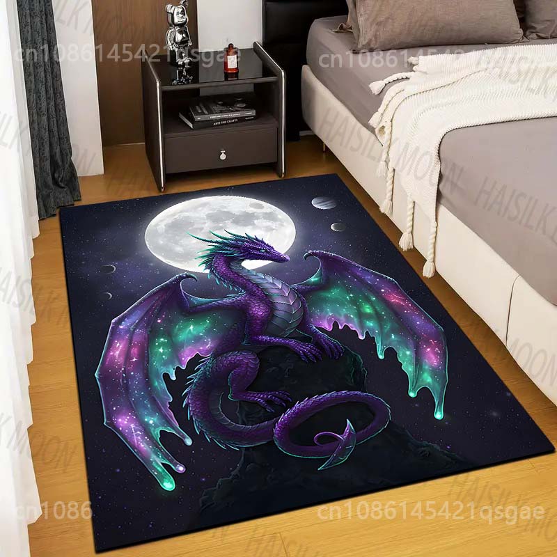 Multiple sizes Purple dragon, moon backdrop Print Carpet Rug for Living Room Bedroom Sofa Doormat Home Decor Non-slip Floor Mat