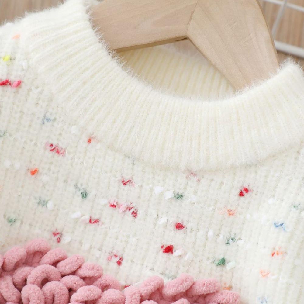 Mädchen Pullover Rundhals Gestricktes Basic-Shirt Süßer Plüsch Samt Verdickt Kinderpullover