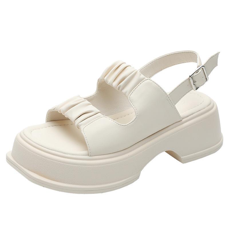 Sandalen Damen Sommer 2025 neu dicksohliger Ein-Wort-Riemen Römisch vielseitige Damenschuhe Outdoor Muffin-Sohle Strandschuhe
