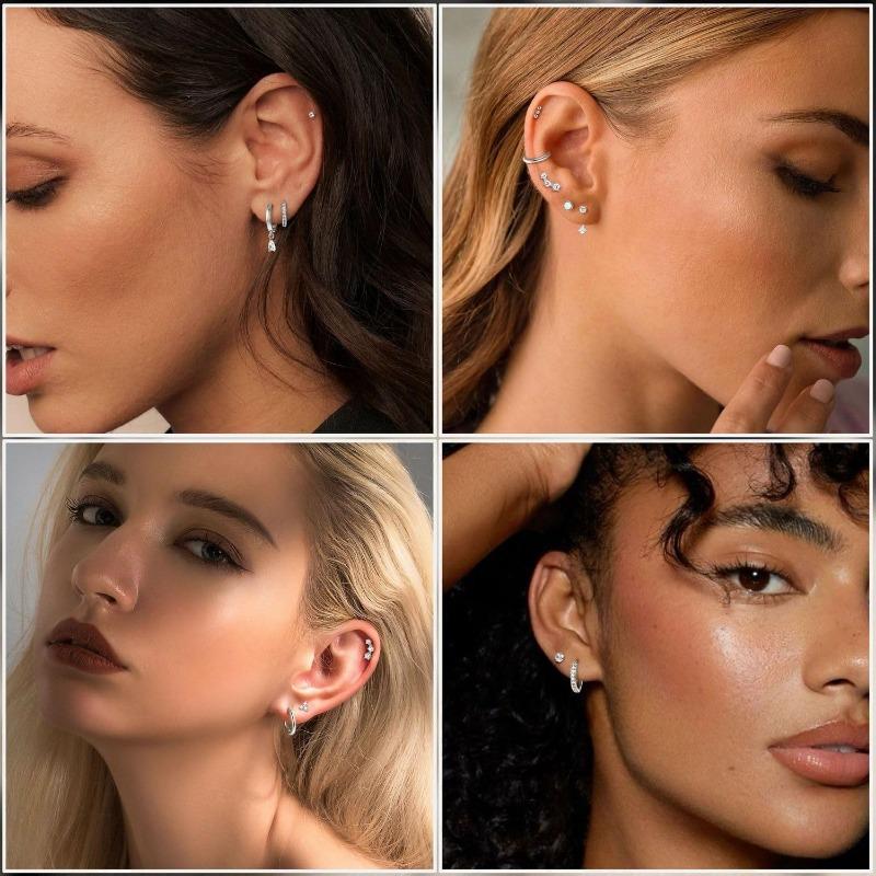 10 Pairs Hypoallergenic Flat Back Earrings for Women 18K Gold 20G Surgical Stainless Steel Cartilage Multiple Piercing Earrings