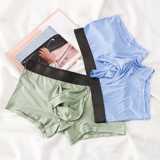 Mid-Rise Elastic Waistline Men Panties Simple Patchwork Color U Convex Shorts Briefs
