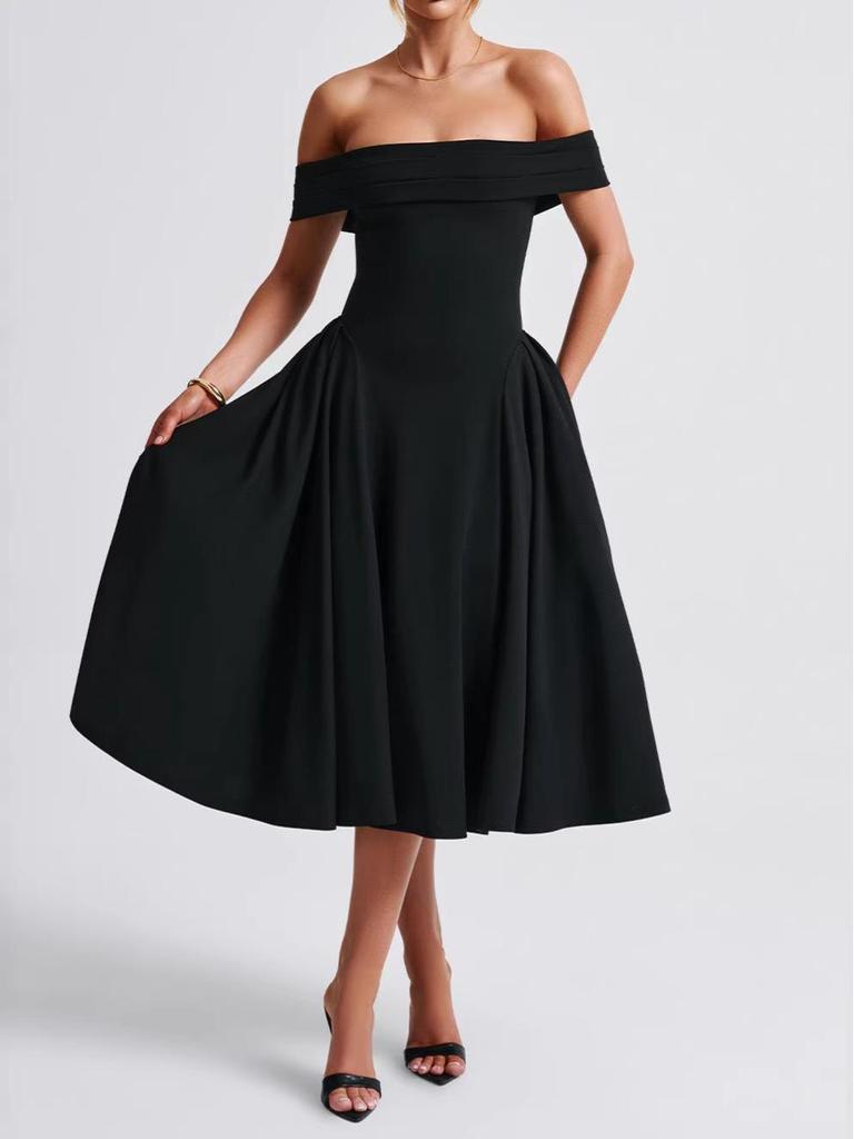 Women's European & American Off-the-Shoulder Backless Dress - Solid Color, Long and Sexy Fashion Style (2026 In Stock)