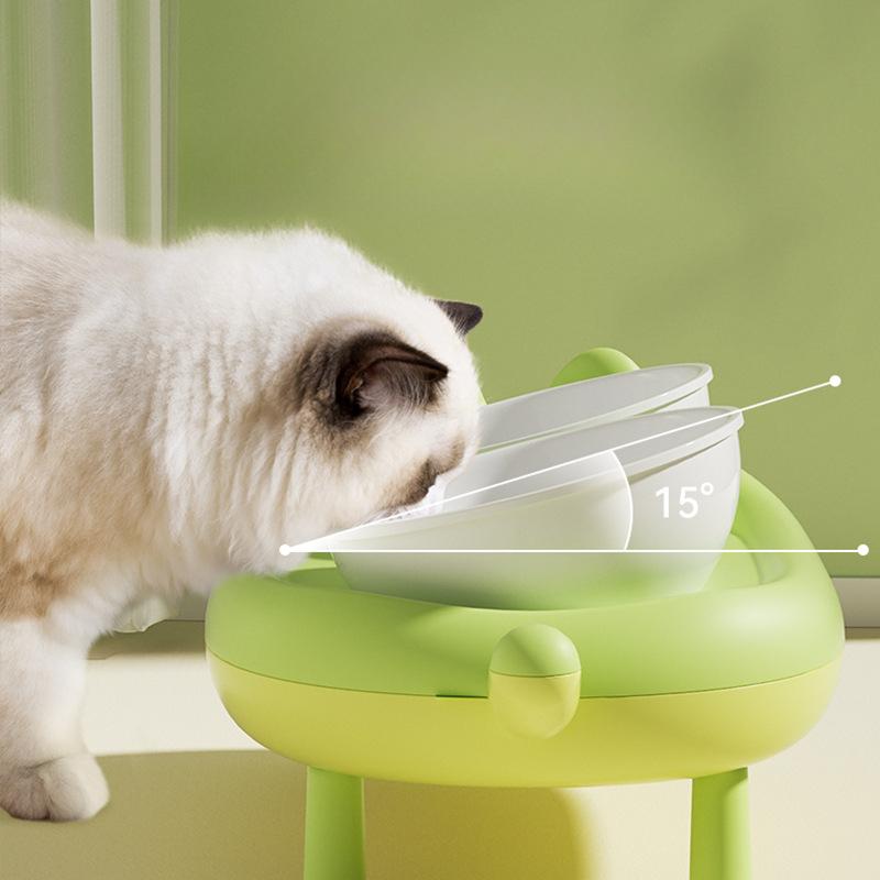 Katzennapf, Keramik-Katzenfutternapf, Katzenreisnapf, hoher Napf, geneigte Öffnung zum Schutz der Halswirbel und zur Verhinderung des Umkippens, Doppelnäpfe