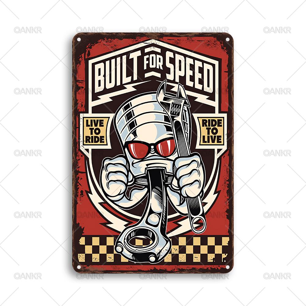 

Vintage Man Cave Garage Decor Poster Metal Tin Sign Built For Speed Metal Signs for Club Home Art Decor Plaque Accessories 20x30cm