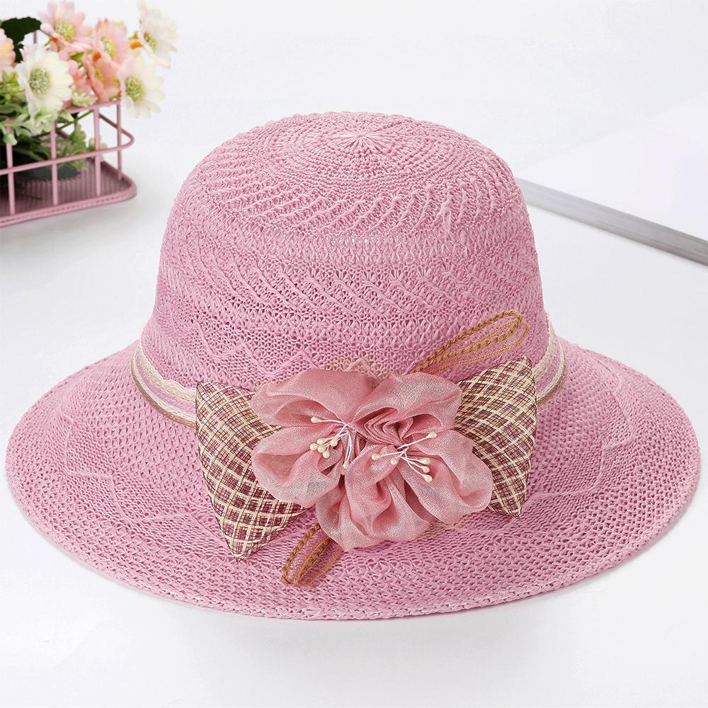 Fashion Sunscreen Beach Hat Casual Sun Cap Bucket Hat Bow Flowers Straw Hat Spring Summer Elegant Foldable Women Wide Brim Hat