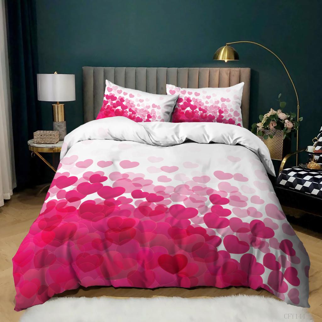 Bedding, Feather Chart Digital Printing Three-Piece Set, Quilt Cover Sheet Kit